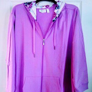 Denim & Co Active Violet French Terry Hooded Zip Jacket-5XP- NWT